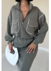 Füme Biyeli Sweatshirt Ve Etek Takım