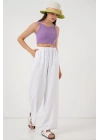 Geniş Paça Keten Pantolon 6735 - Beyaz