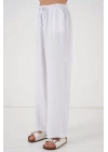 Geniş Paça Keten Pantolon 6735 - Beyaz