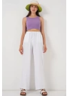 Geniş Paça Keten Pantolon 6735 - Beyaz