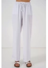Geniş Paça Keten Pantolon 6735 - Beyaz