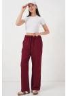 Geniş Paça Keten Pantolon 6735 - Bordo