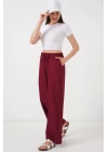 Geniş Paça Keten Pantolon 6735 - Bordo