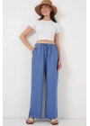Geniş Paça Keten Pantolon 6735 - İndigo