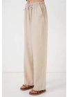 Geniş Paça Keten Pantolon 6735 - Krem