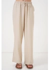 Geniş Paça Keten Pantolon 6735 - Krem
