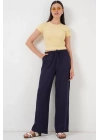Geniş Paça Keten Pantolon 6735 - Lacivert