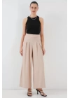Geniş Paça Pileli Pantolon 6718 - Krem