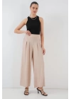 Geniş Paça Pileli Pantolon 6718 - Krem
