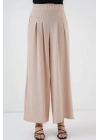 Geniş Paça Pileli Pantolon 6718 - Krem
