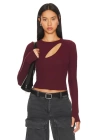 bysoca Kadın Bordo Göğüs Dekolteli Bisiklet Yaka Uzun Kollu Parmak Geçmeli Crop Top