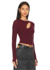 bysoca Kadın Bordo Göğüs Dekolteli Bisiklet Yaka Uzun Kollu Parmak Geçmeli Crop Top