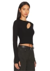 bysoca Kadın Siyah Göğüs Dekolteli Bisiklet Yaka Uzun Kollu Parmak Geçmeli Crop Top