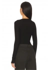 bysoca Kadın Siyah Göğüs Dekolteli Bisiklet Yaka Uzun Kollu Parmak Geçmeli Crop Top