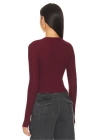 bysoca Kadın Bordo Göğüs Dekolteli Bisiklet Yaka Uzun Kollu Parmak Geçmeli Crop Top