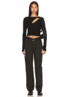 bysoca Kadın Siyah Göğüs Dekolteli Bisiklet Yaka Uzun Kollu Parmak Geçmeli Crop Top