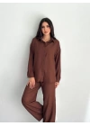 Gömlek Pantolon Ikili Takım - Kahverengi