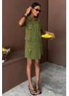 Gömlek Şort Etek Viscon Keten Takım 10162