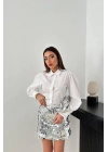 Kadın Gümüş Rengi Pullu Astarlı Kısa Etek