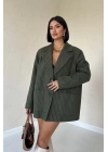 Haki Çizgili Oversize Ceket