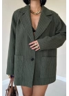 Haki Çizgili Oversize Ceket
