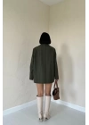 Haki Çizgili Oversize Ceket