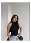 bysoca Kadın Siyah Halter Yaka Sırtı Açık Boyundan Bağlamalı Gofre Dokulu Yazlık Crop Bluz