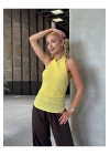 bysoca Kadın Sarı Halter Yaka Sırtı Açık Boyundan Bağlamalı Gofre Dokulu Yazlık Crop Bluz