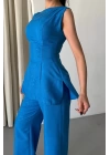 JAKAR KETEN KOLSUZ BLUZ-PANTOLON TK - Mavi