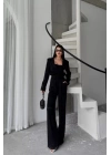 JAKARLI BLUZU TASARIM DETAYLI CEKET-PANTOLON-BLUZ 3 LÜ TAKIM - Siyah