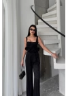 JAKARLI BLUZU TASARIM DETAYLI CEKET-PANTOLON-BLUZ 3 LÜ TAKIM - Siyah