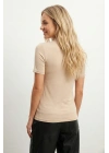 Kadın 2li Bej Yarım Balıkçı Yaka Kısa Kollu Esnek Pamuklu Basic Bluz