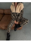 Kadın 3 Iplik Kumaş Leopar Desenli Ikili Takım