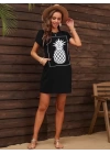 Kadın Ananas Baskılı Kısa Kol Viskon Elbise