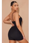 Kadın Asimetrik Askılı Mini Kaşkorse Bodycon Tulum