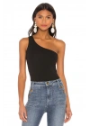 bysoca Kadın Siyah Asimetrik Kesim Tek Omuz Vücudu Saran Jarse Basic Tanga Bodysuit