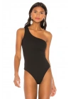 bysoca Kadın Siyah Asimetrik Kesim Tek Omuz Vücudu Saran Jarse Basic Tanga Bodysuit