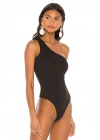 bysoca Kadın Siyah Asimetrik Kesim Tek Omuz Vücudu Saran Jarse Basic Tanga Bodysuit
