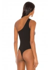 bysoca Kadın Siyah Asimetrik Kesim Tek Omuz Vücudu Saran Jarse Basic Tanga Bodysuit