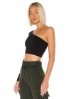 bysoca Kadın Siyah Asimetrik Kesim Tek Omuz Uzun Kollu Vücudu Saran Jarse Crop Top