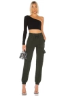 bysoca Kadın Siyah Asimetrik Kesim Tek Omuz Uzun Kollu Vücudu Saran Jarse Crop Top