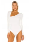 Kadın Beyaz Asimetrik Yaka Uzun Kol Alttan Çıtçıtlı Çift Kat İpek Jarse Basic Tanga Bodysuit