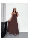 Kadın Askılı Ayrobin Uzun Elbise Cepli Oversize Model Sırtı Açık Göğüs Dekolteli - Yazlık