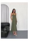 Kadın Askılı Ayrobin Uzun Elbise Cepli Oversize Model Sırtı Açık Göğüs Dekolteli - Yazlık