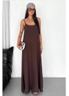 Kadın Askılı Ayrobin Uzun Elbise Cepli Oversize Model Sırtı Açık Göğüs Dekolteli - Yazlık