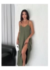 Kadın Askılı Ayrobin Uzun Elbise Cepli Oversize Model Sırtı Açık Göğüs Dekolteli - Yazlık