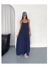 Kadın Askılı Ayrobin Uzun Elbise Cepli Oversize Model Sırtı Açık Göğüs Dekolteli - Yazlık