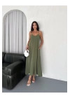 Kadın Askılı Ayrobin Uzun Elbise Cepli Oversize Model Sırtı Açık Göğüs Dekolteli - Yazlık