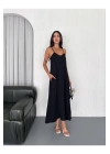 Kadın Askılı Ayrobin Uzun Elbise Cepli Oversize Model Sırtı Açık Göğüs Dekolteli - Yazlık