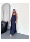 Kadın Askılı Ayrobin Uzun Elbise Cepli Oversize Model Sırtı Açık Göğüs Dekolteli - Yazlık
